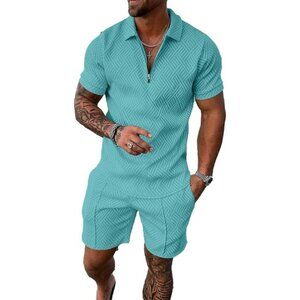 men's short sets 2 piece summer tracksuit polo shirt and shorts set